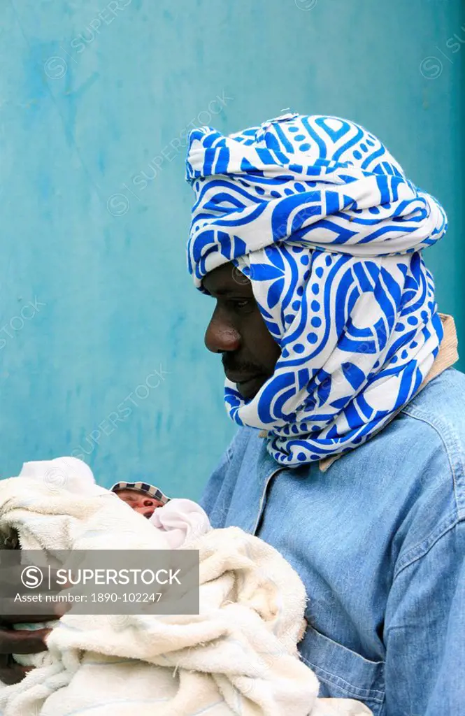 Father and baby, Keur Moussa, Senegal, West Africa, Africa