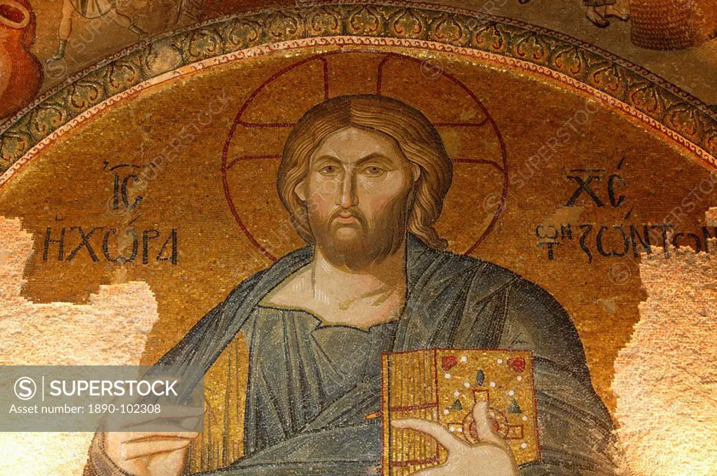 Roof mosaic of Christ the Pantocrator, Church of St. Saviour in Chora, Istanbul, Turkey, Europe