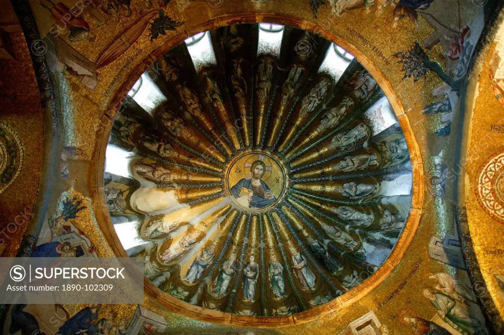 Roof mosaic of Christ the Pantocrator, Church of St. Saviour in Chora, Istanbul, Turkey, Europe