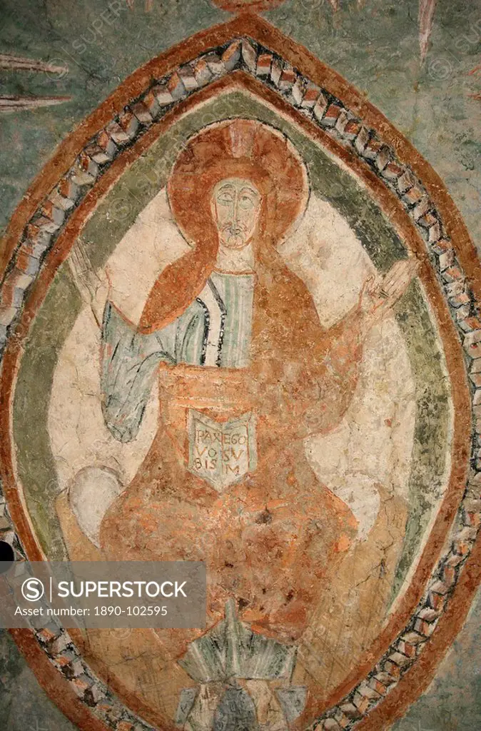 A 12th century Romanesque fresco depicting Jesus Christ in Saint Chef abbey church, Saint_Chef_en_Dauphine, Isere, France, Europe
