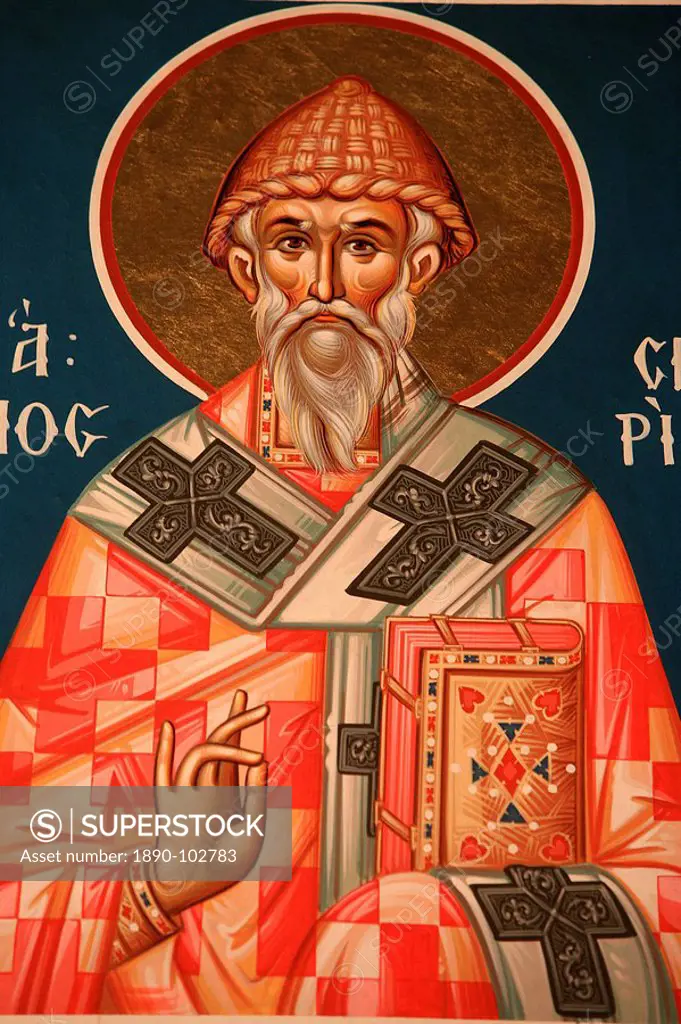 Greek Orthodox icon depicting Saint Spiridon, Thessaloniki, Macedonia, Greece, Europe