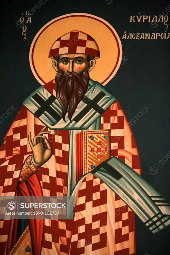 Greek Orthodox icon depicting St. Cyrile of Alexandria, Thessaloniki, Macedonia, Greece, Europe