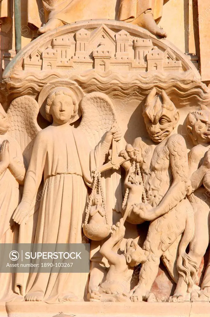 Sculpture of the Last Judgment, Notre Dame de Paris cathedral, Paris, France, Europe