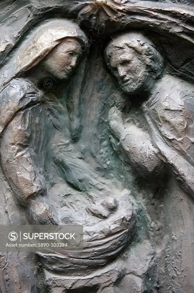 Sculpture of the Nativity on the Notre Dame door, Saint_Pierre de Montmartre church, Paris, France, Europe