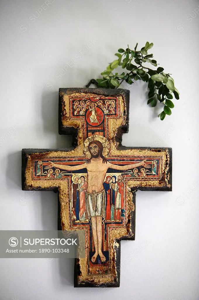 Cross in a room, Saint_Pierre de Solesmes Abbey, Solesmes, Sarthe, Pays de la Loire, France, Europe