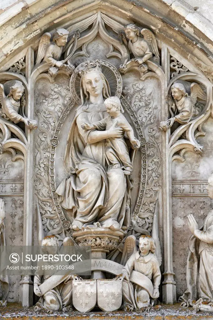 Tympanum of Virgin and child, Amboise Castle Chapel, Amboise, Indre_et_Loire, France, Europe