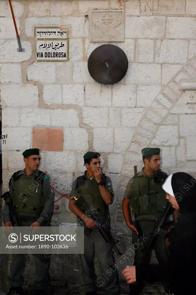 Israeli soldiers on Via Dolorosa, Jerusalem, Israel, Middle East