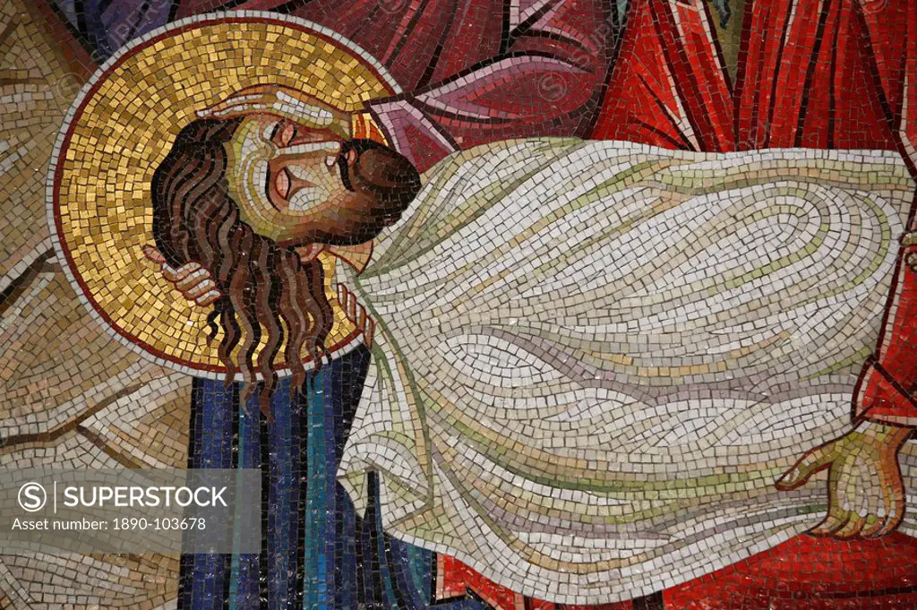 Mosaic of Christ´s death at the Church of the Holy Sepulchre, Jerusalem, Israel, Middle East