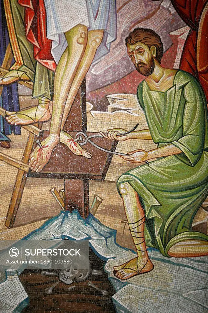 Mosaic of Christ´s death at the Church of the Holy Sepulchre, Jerusalem, Israel, Middle East