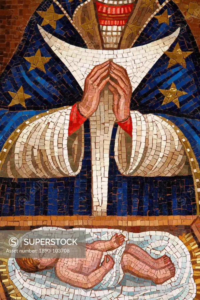 Detail of Slovenian Virgin mosaic, Annunciation Basilica, Nazareth, Galilee, Israel, Middle East