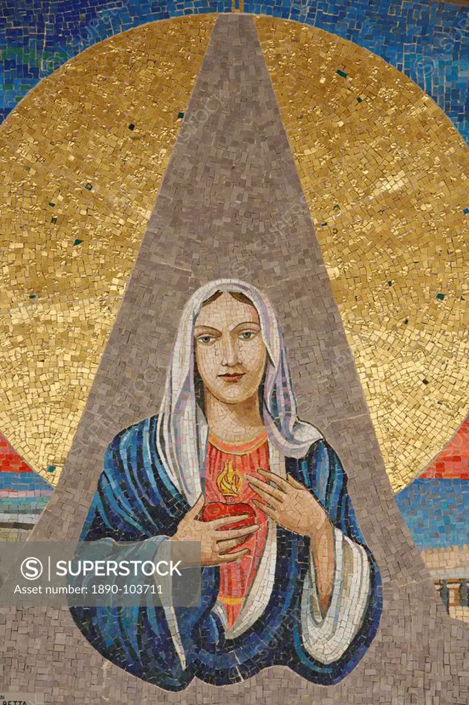 Mosaic of Italian Virgin Madonna delle lacrime di Siracusa, Annunciation Basilica, Nazareth, Galilee, Israel, Middle East