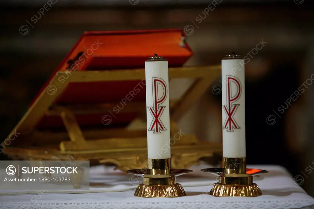 Altar candles, Siena, Tuscany, Italy, Europe
