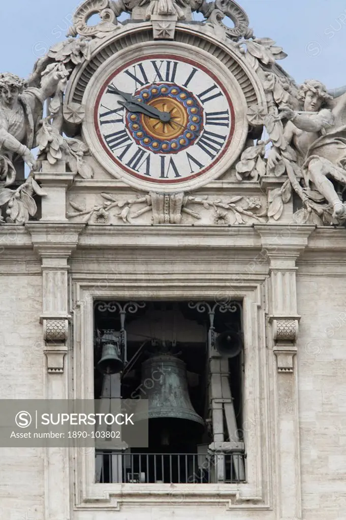 St. Peter´s Basilica clock and bell, Vatican, Rome, Lazio, Italy, Europe