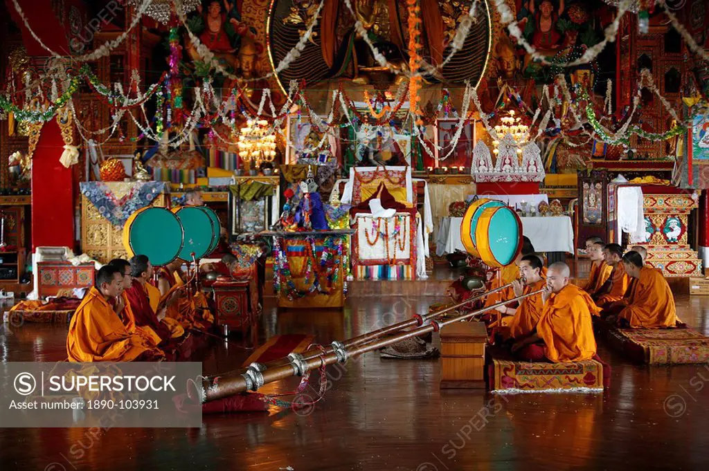 Buddhist ceremony, Kopan Monastery, Kathmandu, Nepal, Asia