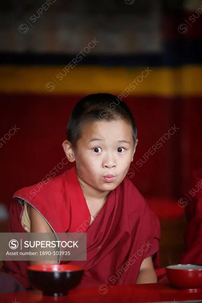 Young monk, Swayambhunath temple, Kathmandu, Nepal, Asia
