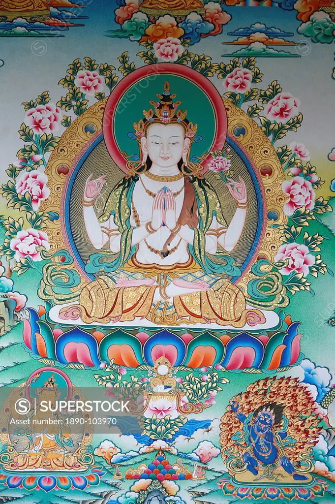 Painting of Avalokitesvara, the Buddha of Compassion, Kathmandu, Nepal, Asia