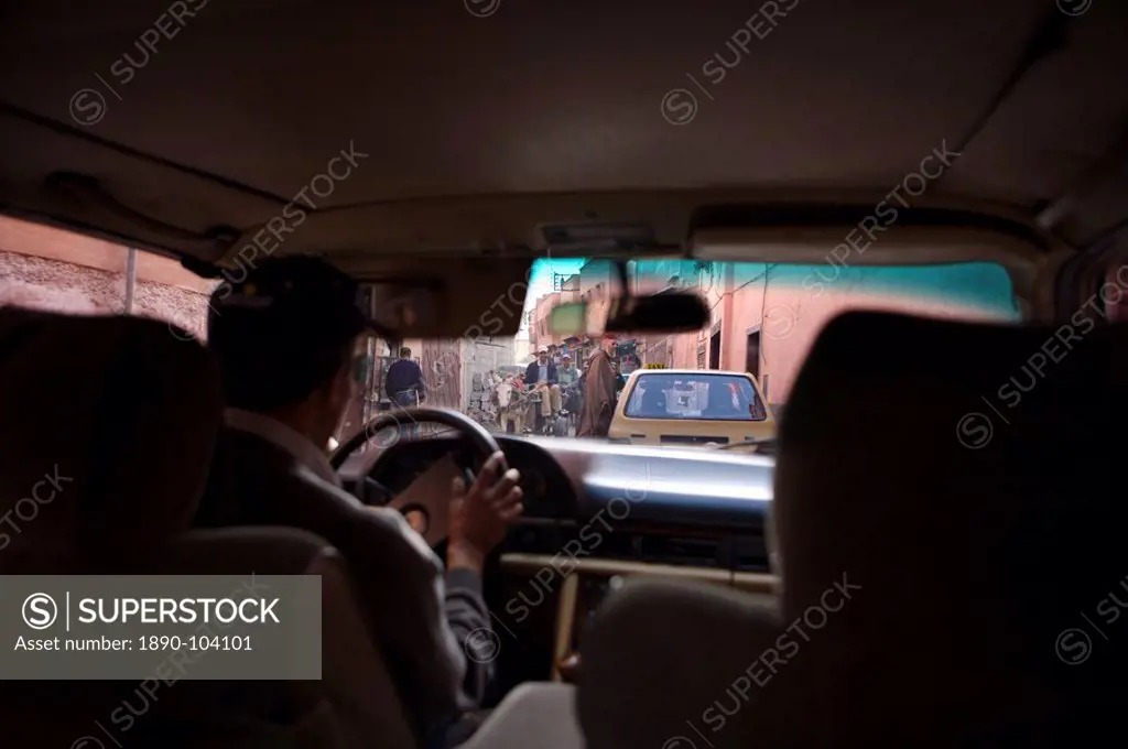 Taxi interior, Marrakech, Morocco, North Africa, Africa