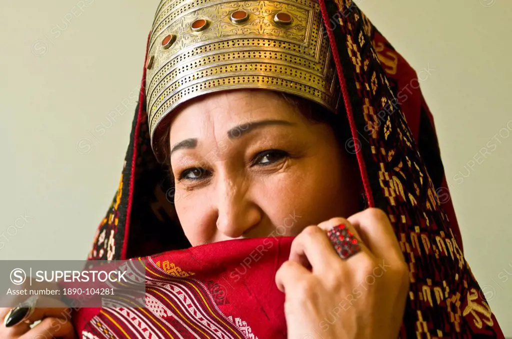 Traditionally dressed Turkmen woman, Ashgabad, Turkmenistan, Central Asia