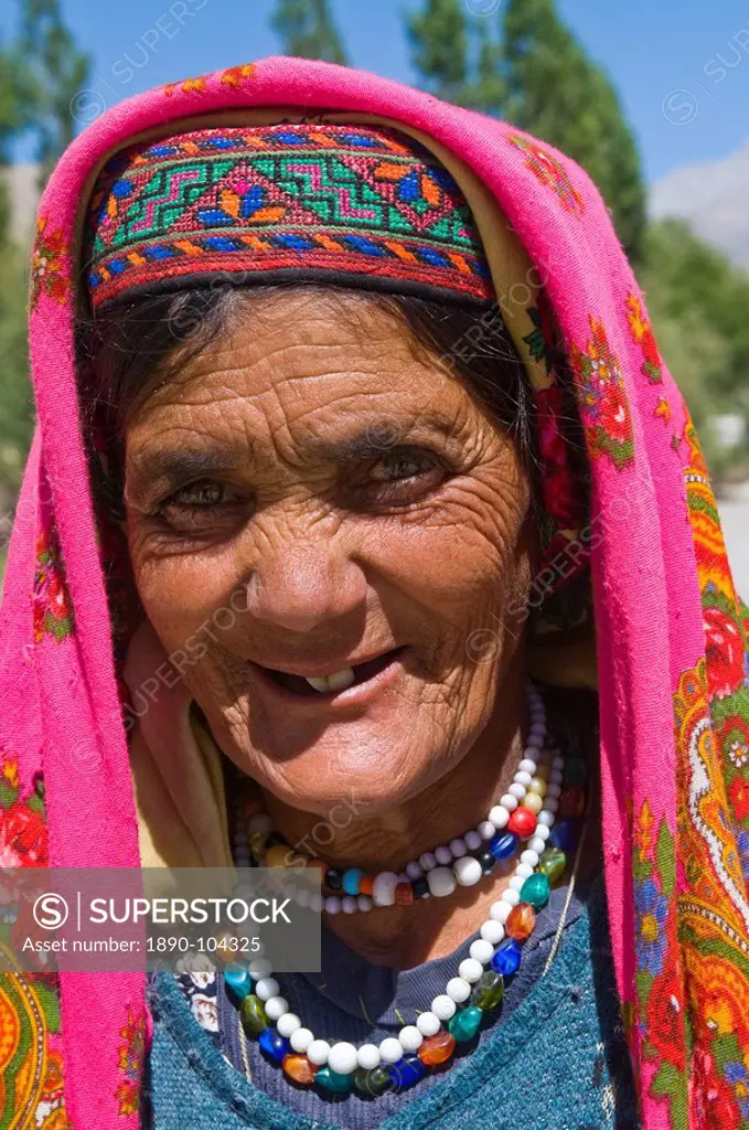 Traditionally dressed Pamiri woman, Wakhan valley, Tajikistan, Central Asia, Asia
