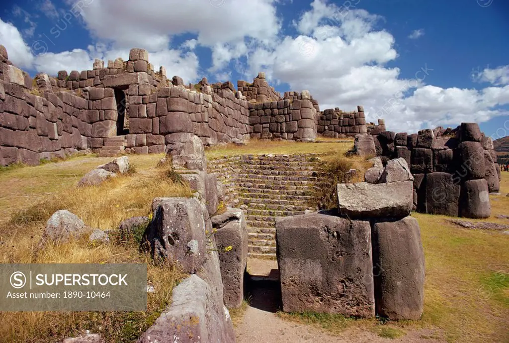 The walls and Inca fortress site at Sacsahuaman, Cuzco, Peru, South America