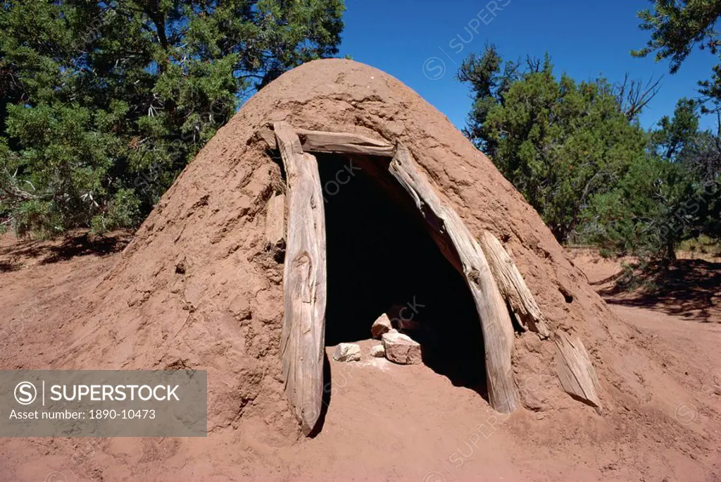 A Navajo steam bath where water is sprinkled on hot rock for steam, and with doorway closed one or two can crouch, Arizona, United States of America, ...