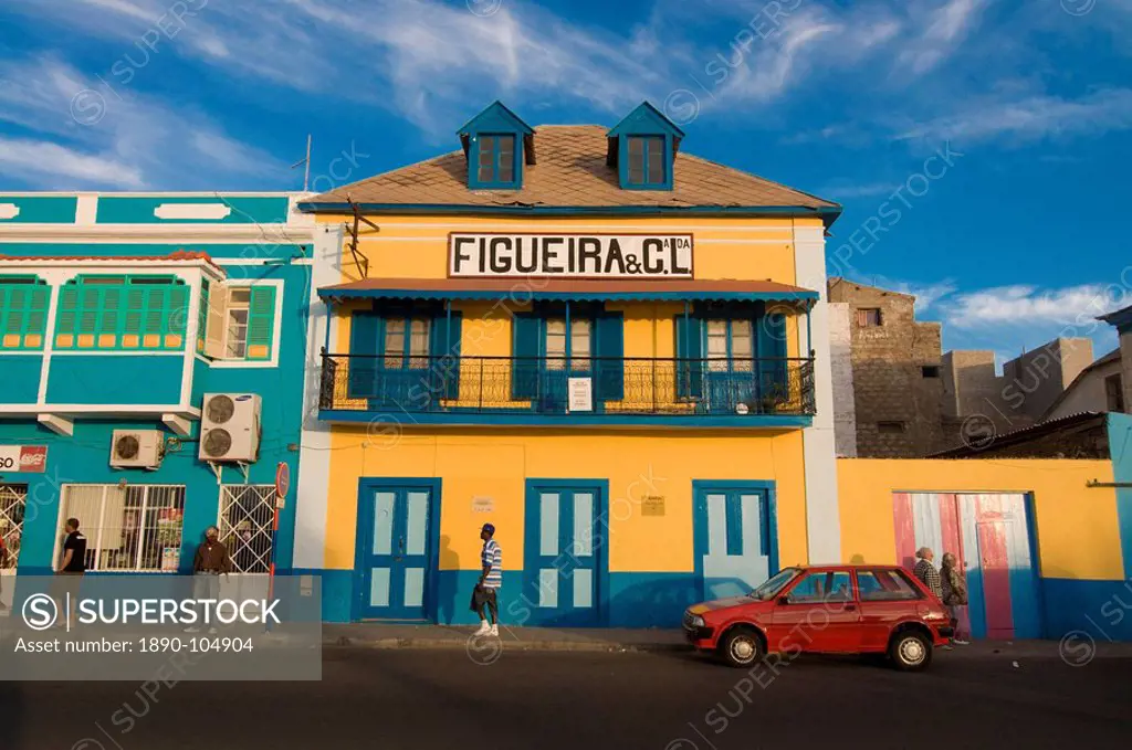 Colourful buildings in Mindelo, Sao Vicente, Cape Verde, Africa