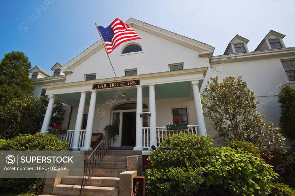 The Jail House Inn, a restored colonial jail dating from 1772, now a hotel, on Marlborough Street in the historic heart of Newport, Rhode Island, New ...