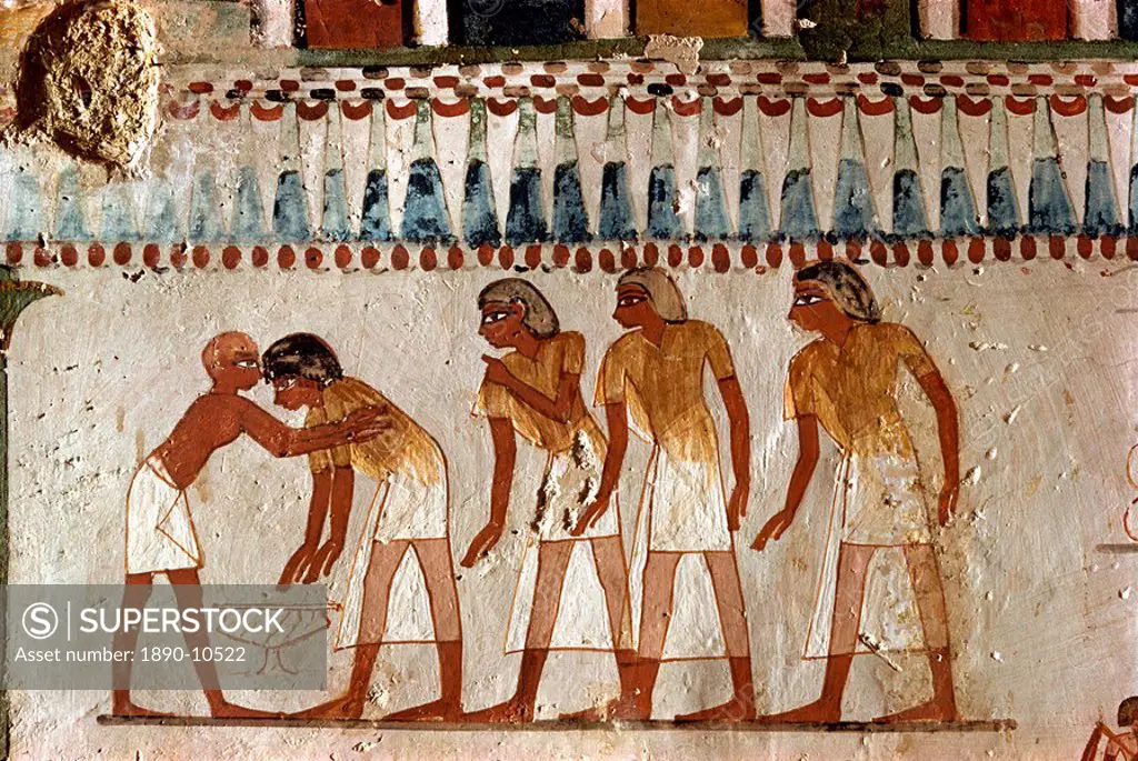 Harvesting scene from the 18th Dynasty land steward Sheikh Aba el Kurna, Tomb of Menna, Tombs of the Nobles, Thebes, UNESCO World Heritage Site, Egypt...