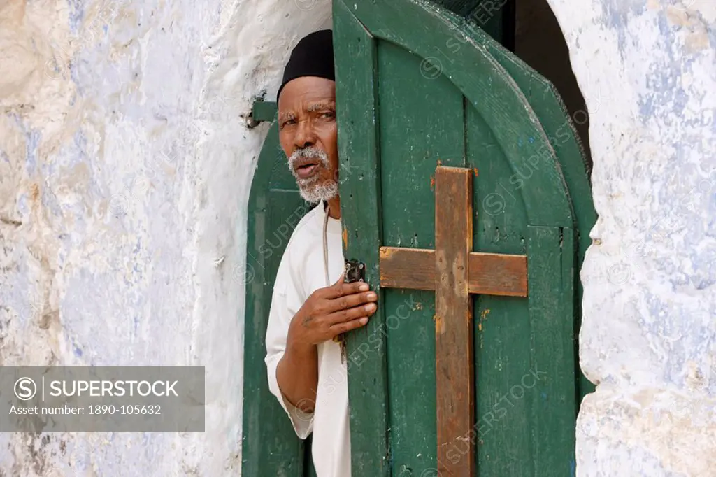 Egyptian Coptic priest at the Holy Sepulchre, Jerusalem, Israel, Middle East