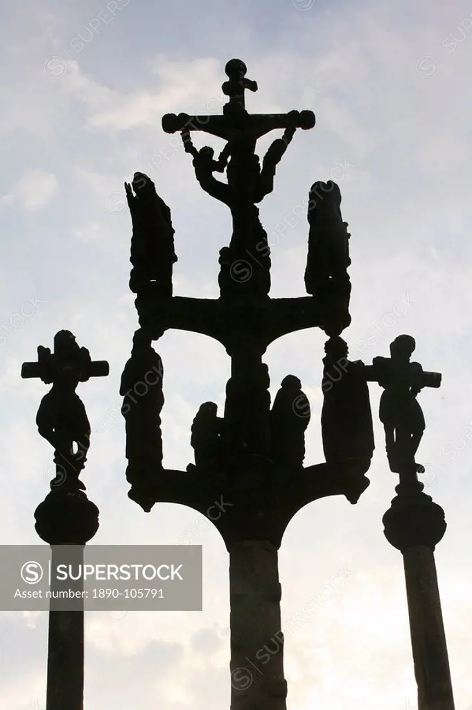 Saint_Thegonnec calvary, depicting the Crucifixion, Saint Thegonne, Finistere, Brittany, France, Europe