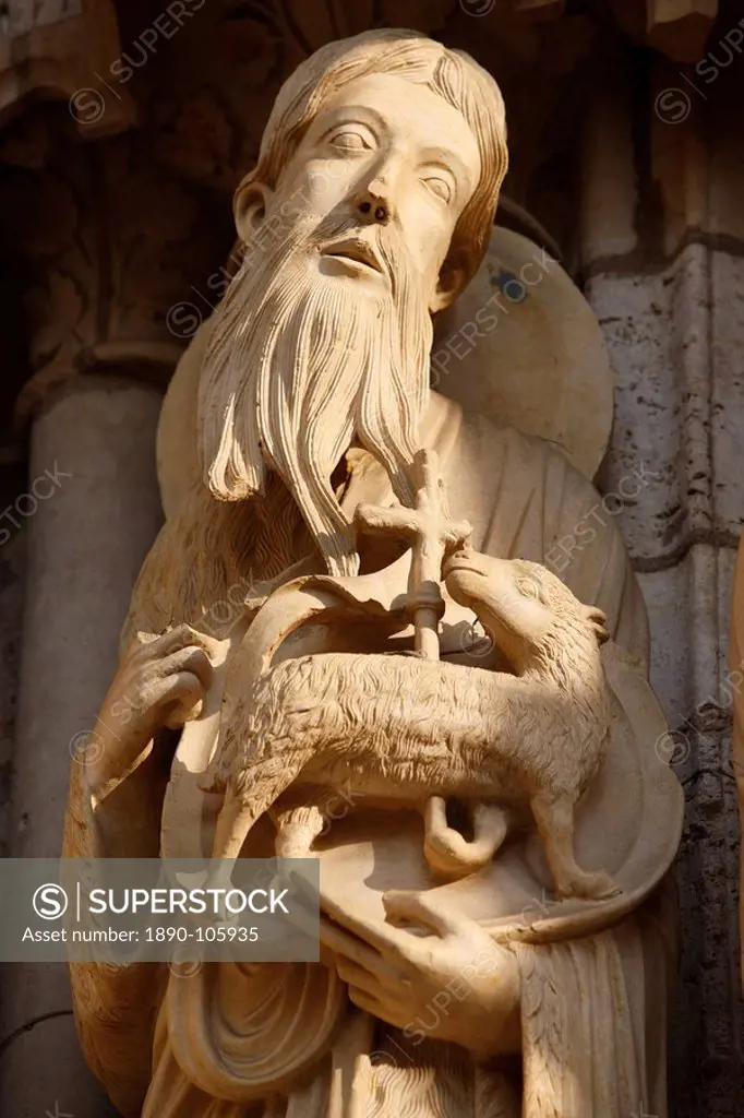 North gate sculpture of St. John the Baptist, Notre_Dame de Chartres Cathedral, UNESCO World Heritage Site, Chartres, Eure_et_Loir, France, Europe