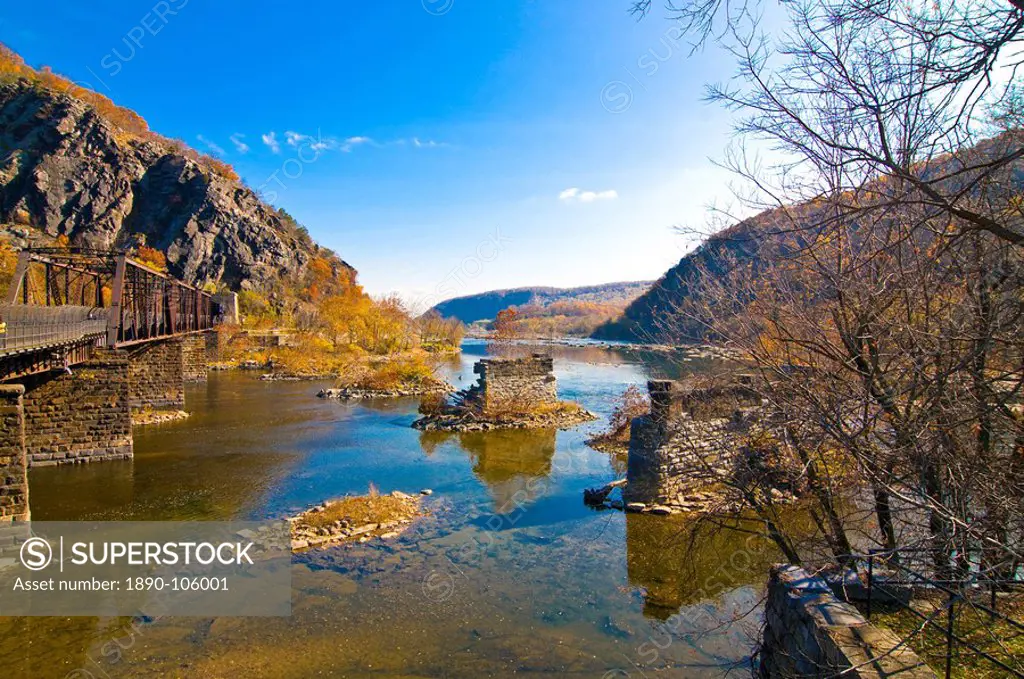 The confluence of the Potomac and Shenandoah Rivers at Harpers Ferry, West Virginia, United States of America, North America