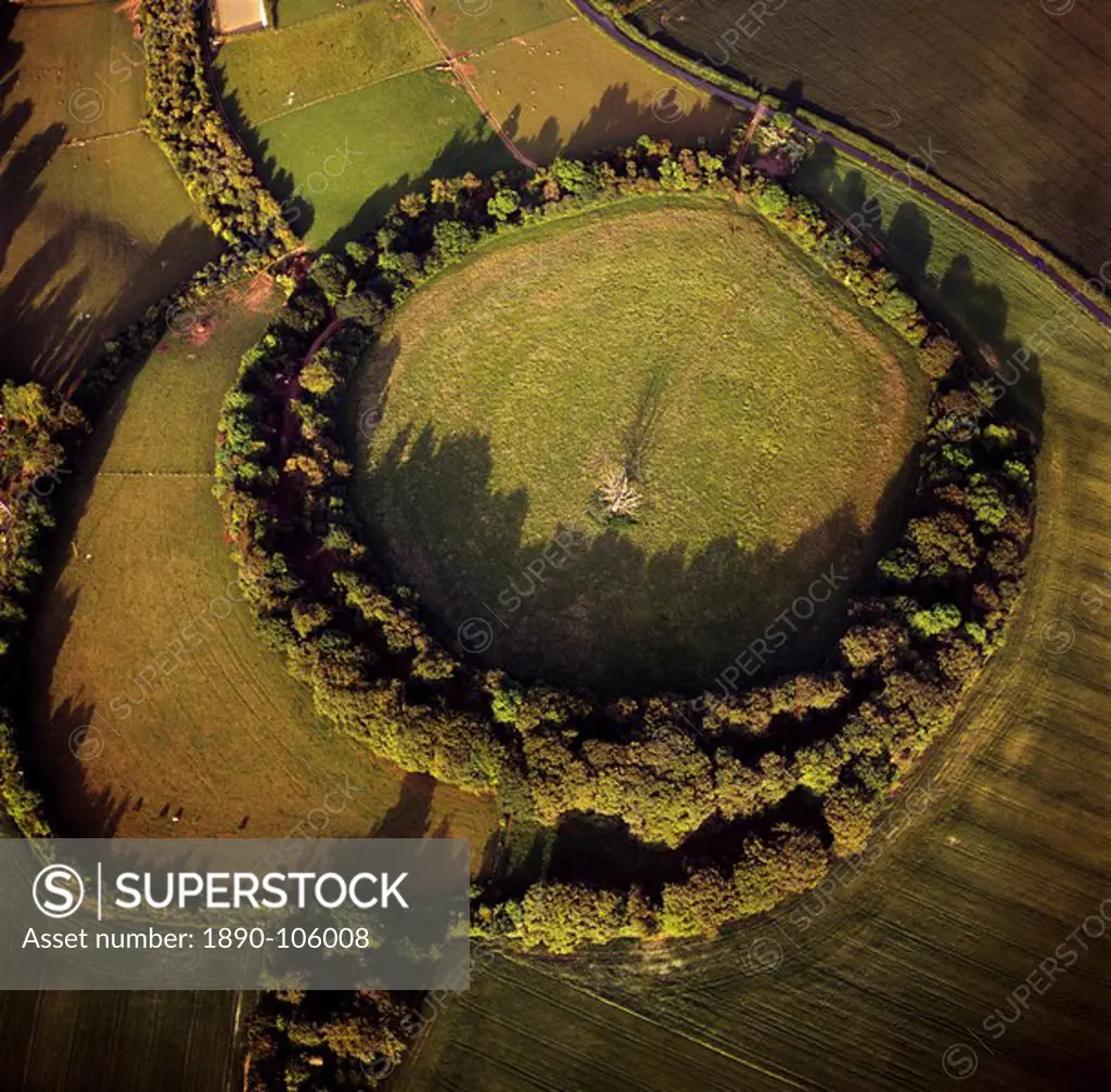 Aerial image of Bury Hill Fort, Wiltshire, England, United Kingdom, Europe