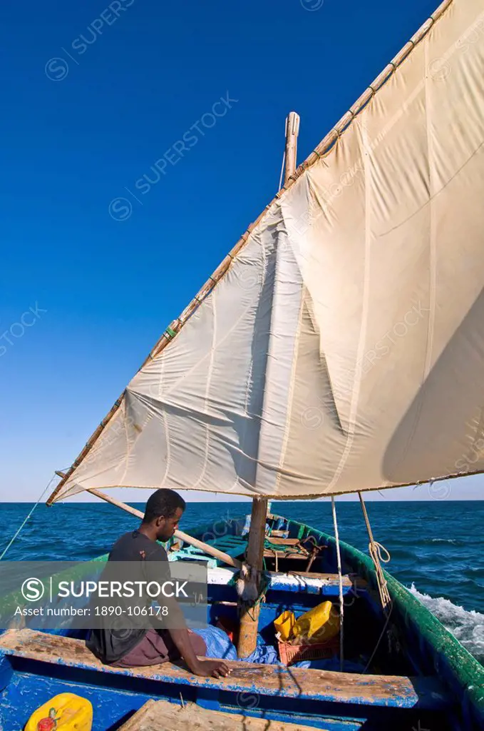 Traditional sailing boat in the Banc d´Arguin, UNESCO World Heritage Site, Mauritania, Africa