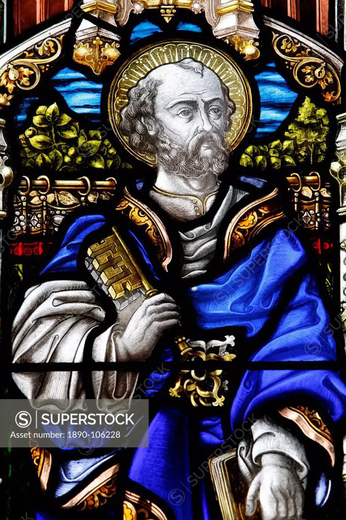 St. Peter, 19th century stained glass in St. John´s Anglican church, Sydney, New South Wales, Australia, Pacific