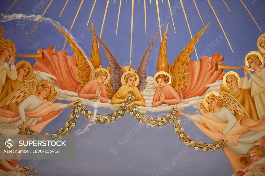 Detail of angels in a fresco in the Visitation church in Ein Kerem, Israel, Middle East