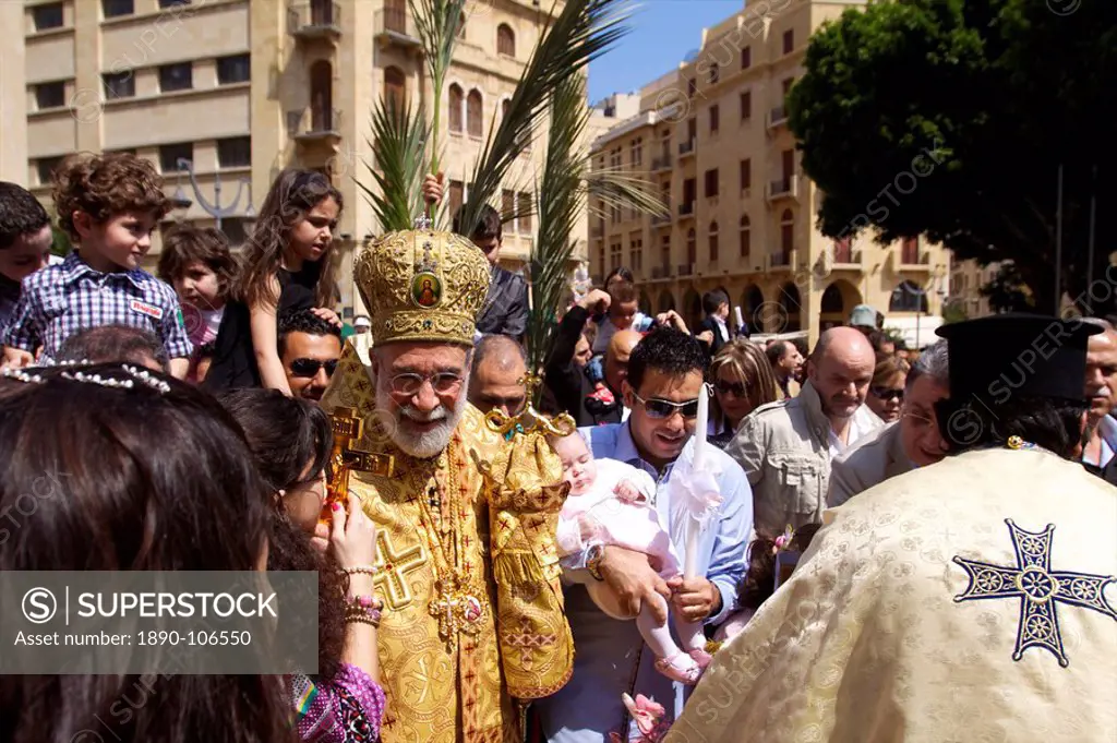 Orthodox procession on Palm Sunday in the Solidere quarter, Beirut, Lebanon, Middle East