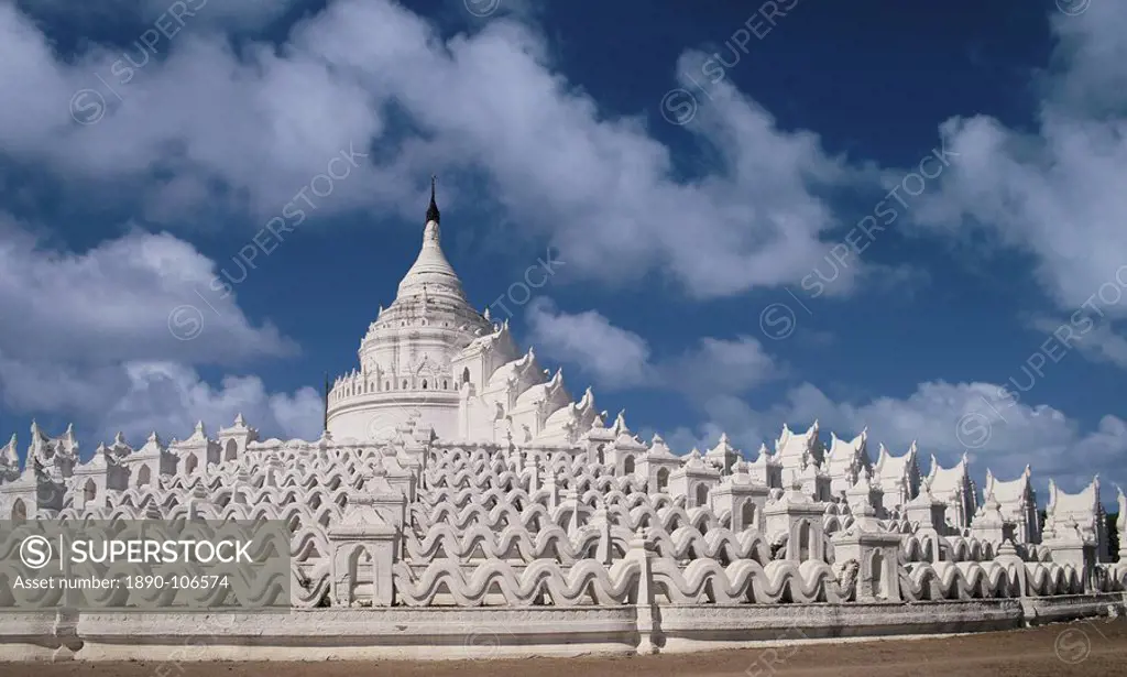 The Hshinbyume Pagoda Hsinbyume Paya, built in 1816 representing the Buddhist cosmos with seven rows of mountains surrounding Mount Meru, Mingun, Mand...