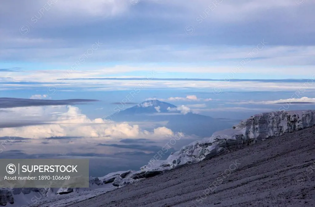 Looking towards Mount Meru from near the summit of Mount Kilimanjaro, Tanzania, East Africa, Africa