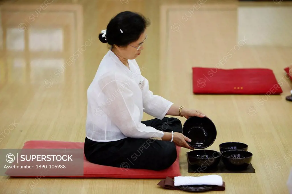 Buddhist meal with traditional bowls, Seoul, South Korea, Asia