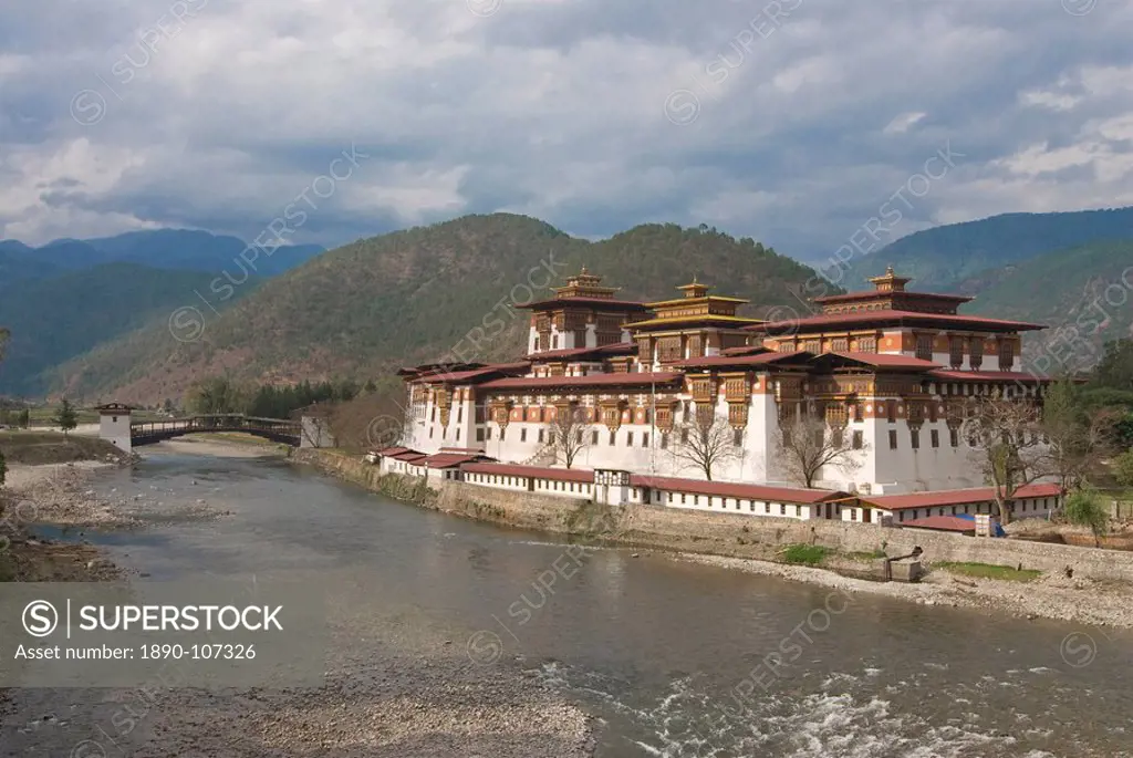 The old tsong, an old castle of Punakha, Bhutan. Asia