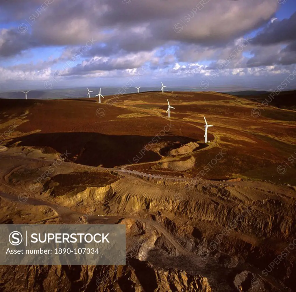 Aerial image of wind farm at Kirkby Moor, Cumbria, England, United Kingdom, Europe