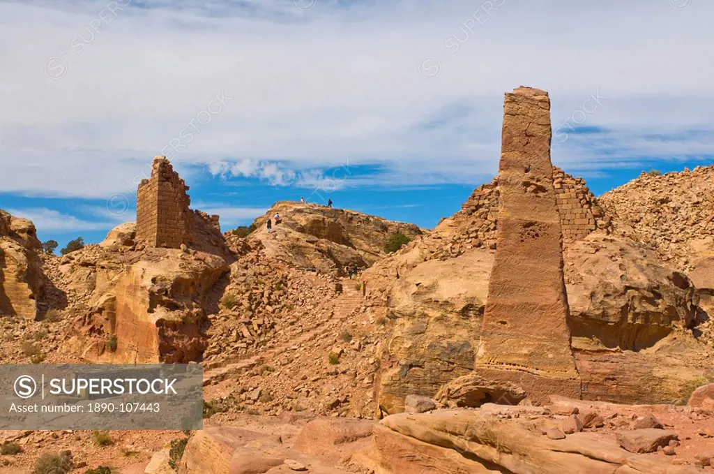 The obelisks on high plateau of Petra, UNESCO World Heritage Site, Jordan, Middle East