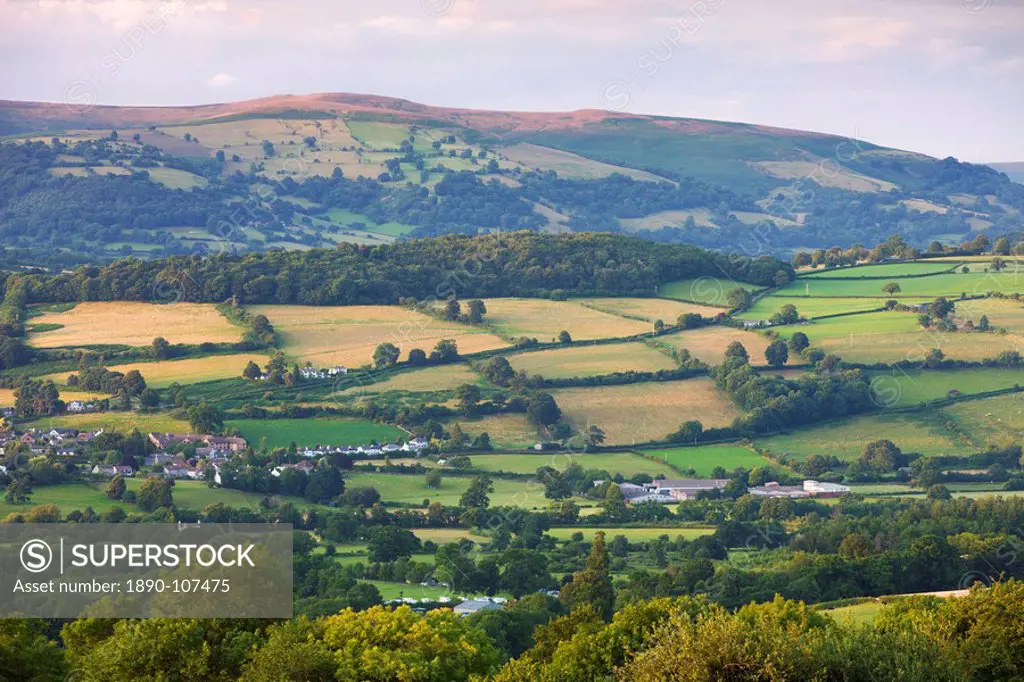 Rolling farmland on the outskirts of Crickhowell Crug Hywel in the Brecon Beacons National Park, Powys, Wales, United Kingdom, Europe
