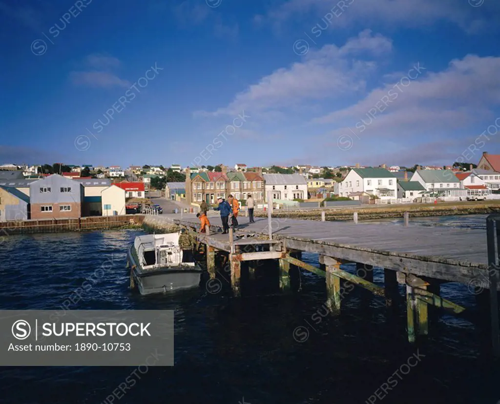 Jetty and town, Stanley, Falkland Islands, South America