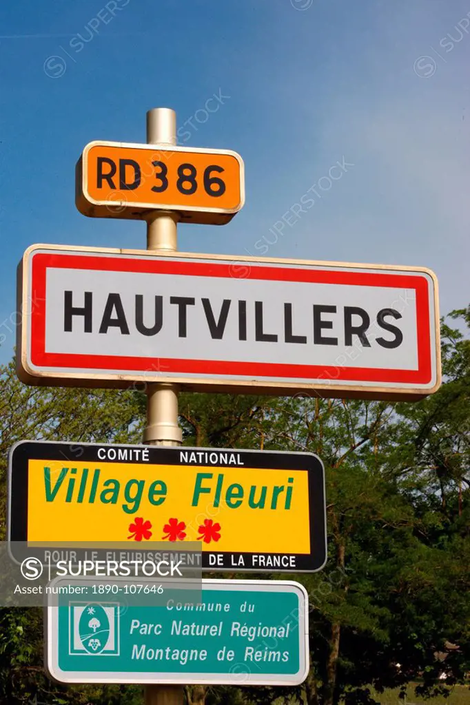 Hautvillers village sign, Marne, France, Europe