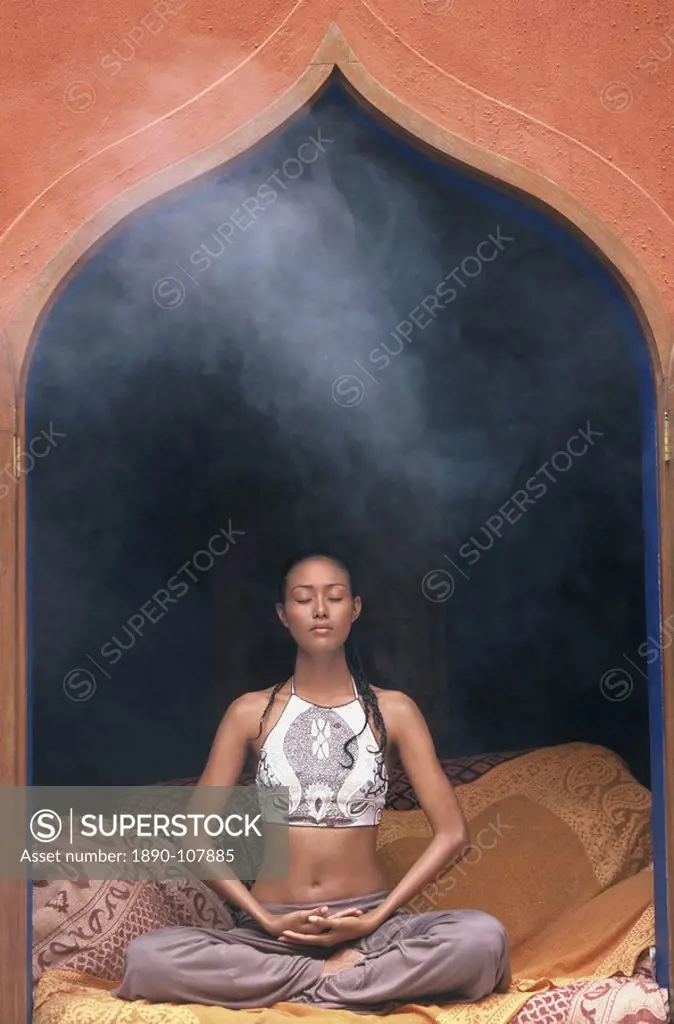 Girl doing meditation, Thailand, Southeast Asia, Asia