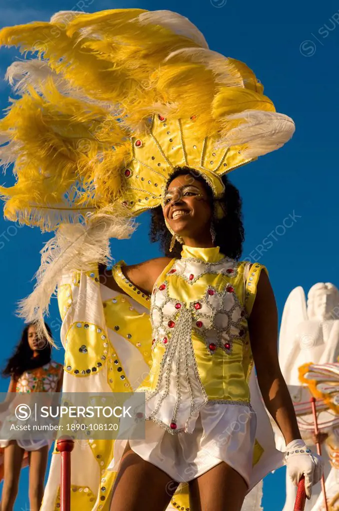Colourful costumed woman, Carnival, Mindelo, Sao Vicente, Cape Verde, Africa