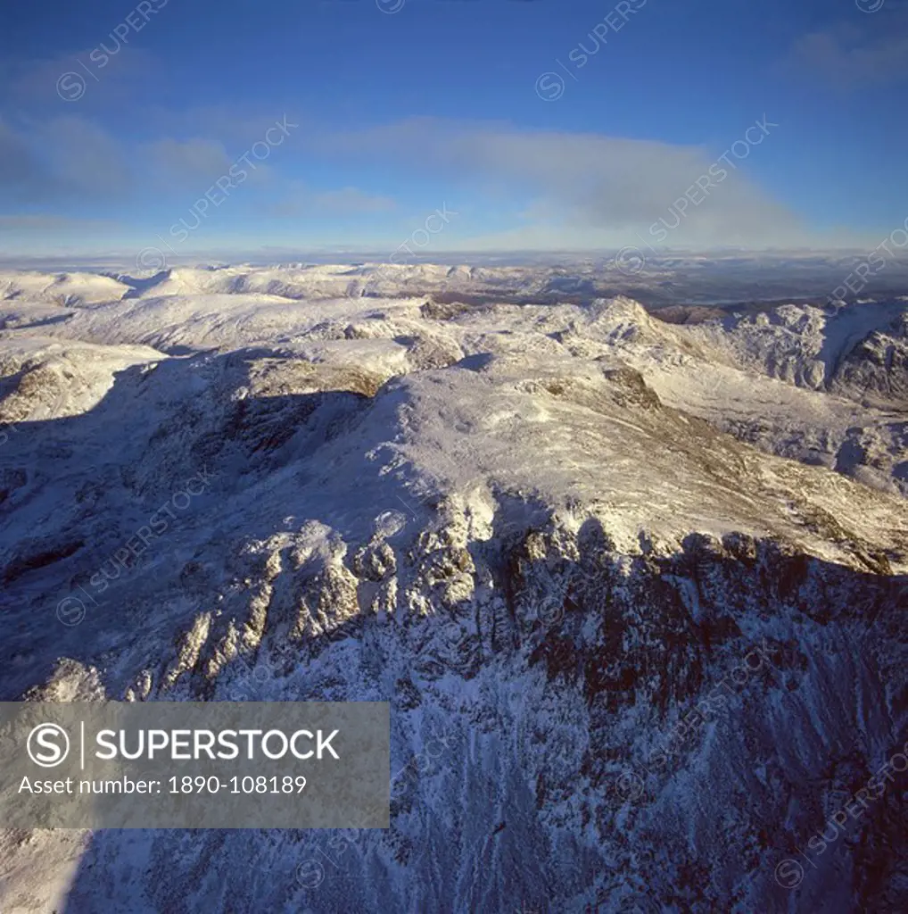 Aerial image of Scafell Pike, the highest mountain in England, Lake District National Park, Cumbria, England, United Kingdom, Europe
