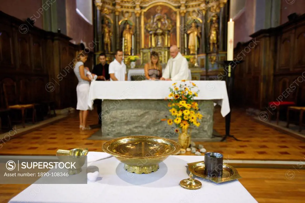 Registration, Catholic baptism, Saint Gervais, Haute Savoie, France, Europe